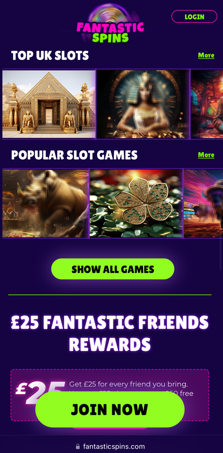 Picture showcasing some of the games at Fantastic Spins